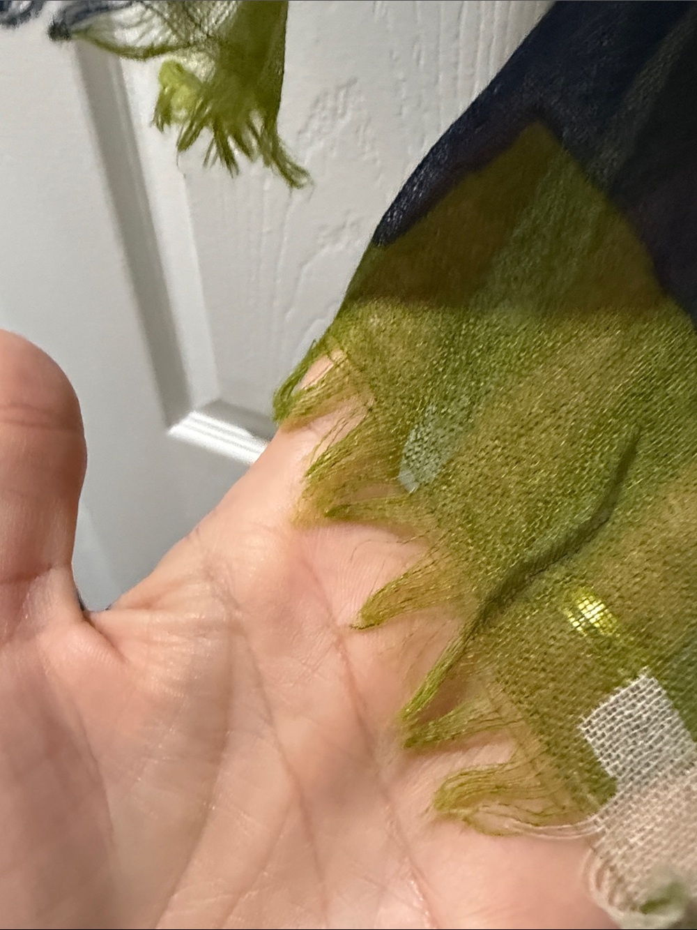 Lightweight Olive & Blue Geometric Women's Scarf - Picture 5 of 6